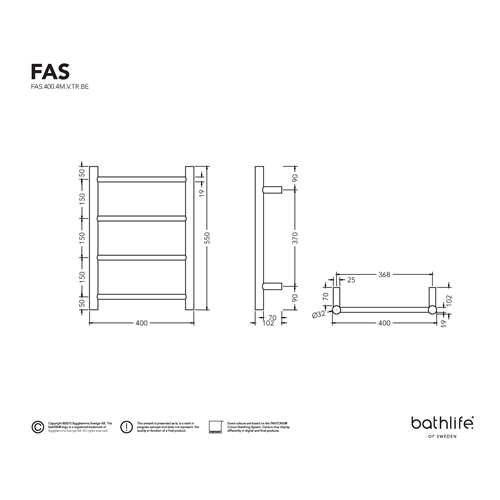 BATHLIFE FAS 400 HÅNDKLÆDETØRRER ELEKTRISK I SORT 40 X 55 CM