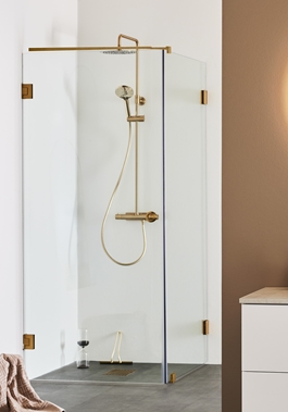 BRUSEHJØRNE INFINITY COMBI DØR/VÆG 90X90 MESSING