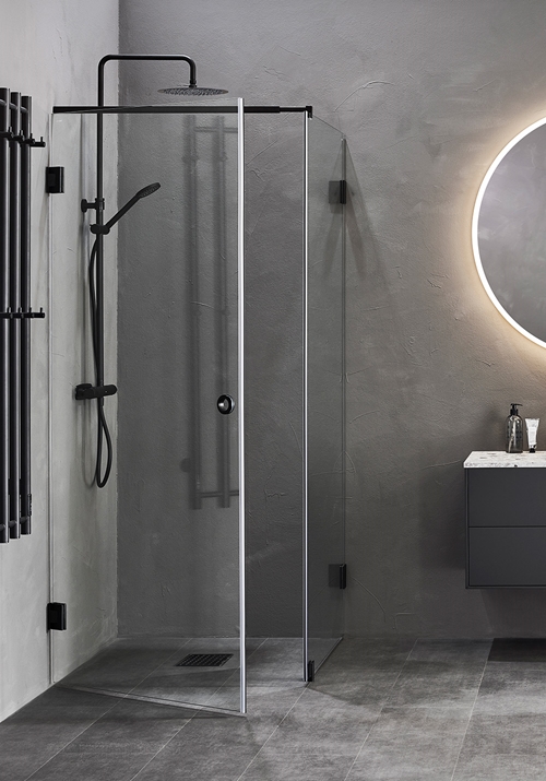BRUSEHJØRNE INFINITY COMBI DØR/VÆG 90X90 SORT