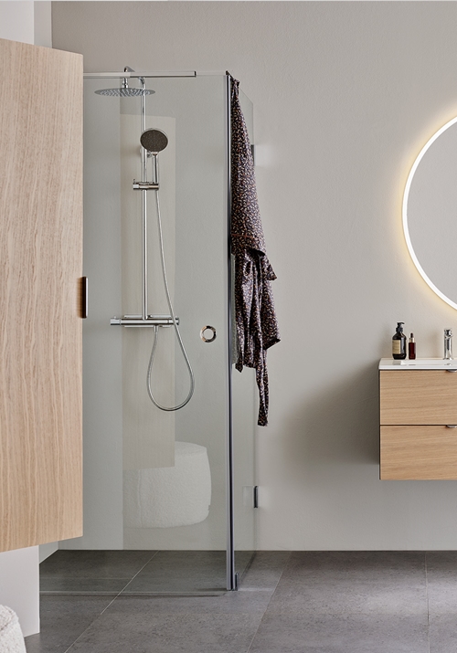 BRUSEHJØRNE INFINITY COMBI DØR/VÆG 90X90 KROM