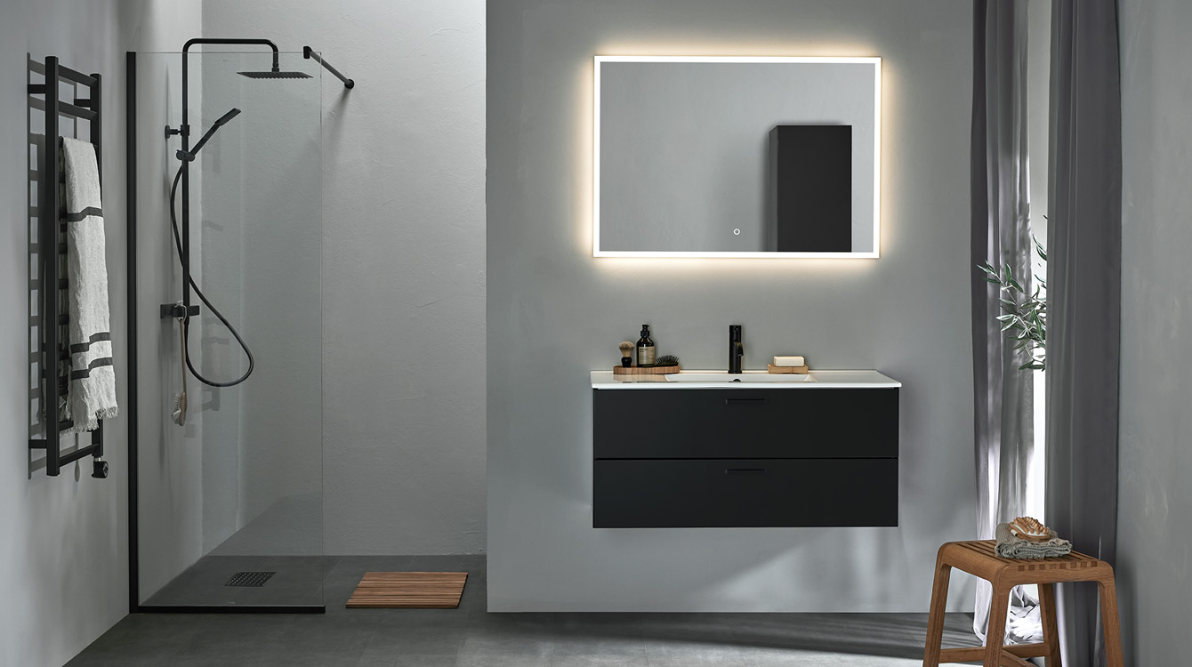  Badeværelsesmøbel Hafa Go sort 1000 med Store Led-spejl
